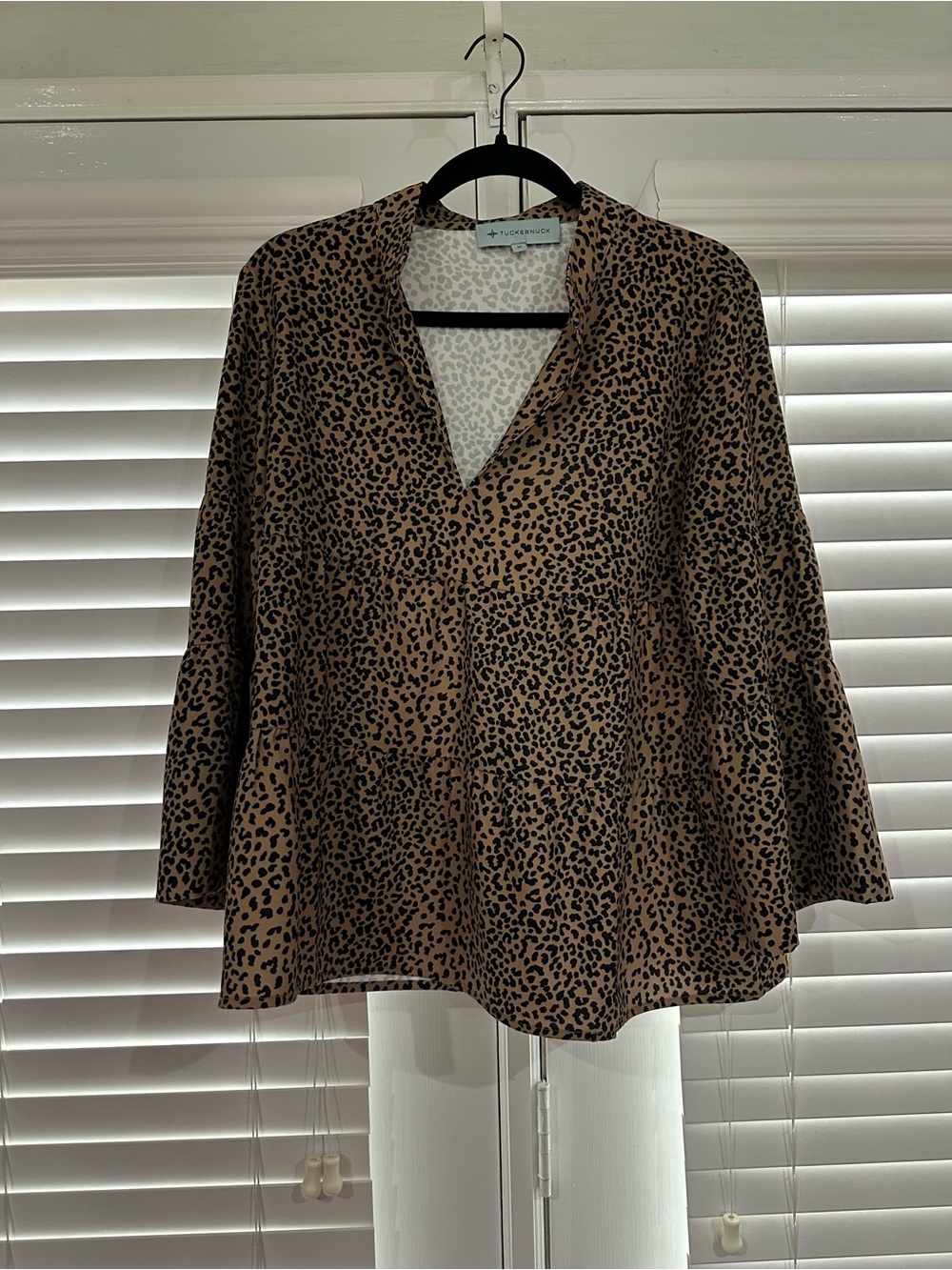 Tuckernuck Brown and Black Leopard Print V-Neck Bell Sleeve Tunic